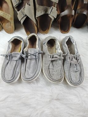 Hey Dude Wendy Stretch Sparkling Gray + Wendy Linen Slip-On Shoes Bundle Women 8